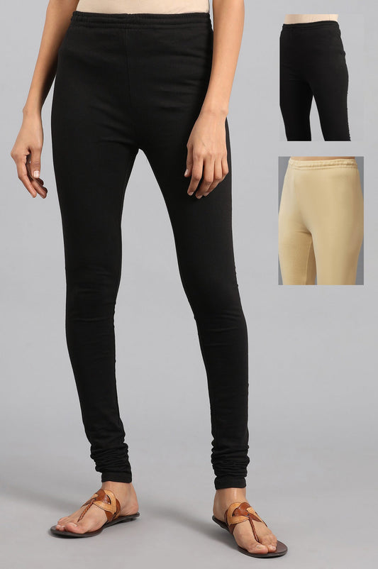 W for Woman Combo Pack Of Black And Golden Solid Churidar