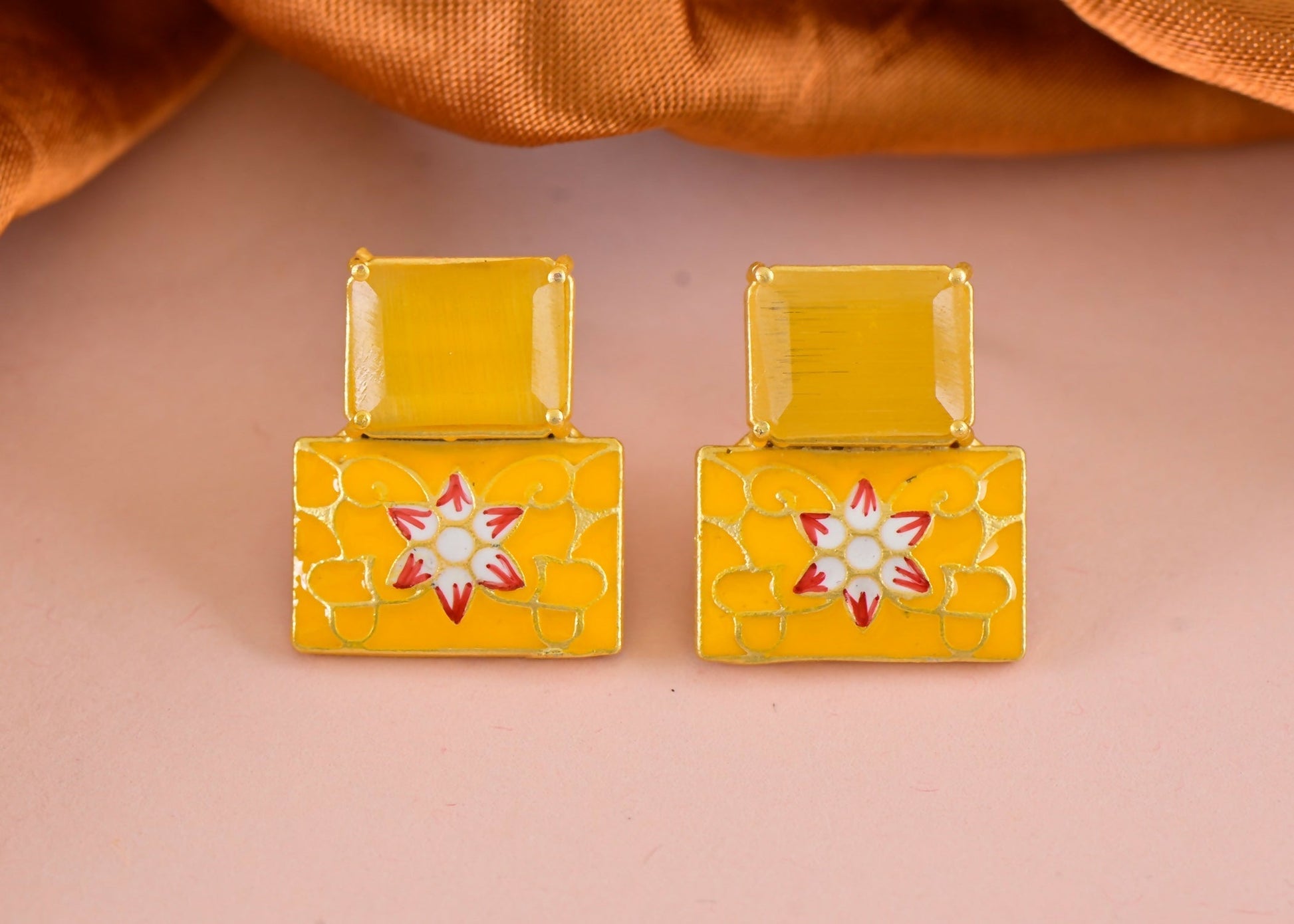 Joban Fashion Women Brass Yellow Onyx Earrings 