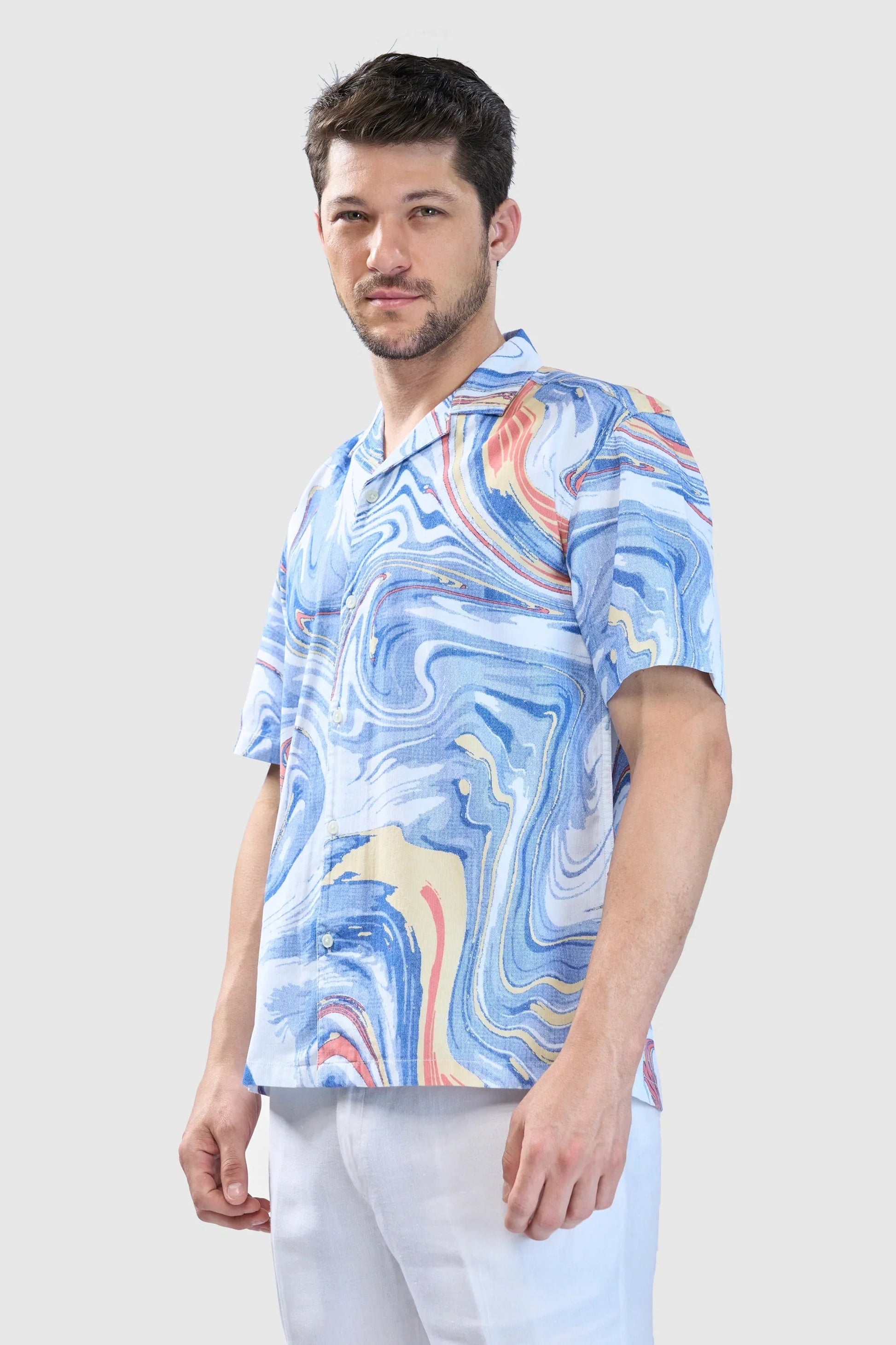 Xkind Blue Fine Cord Drop Shoulder Printed Relaxed Fit Shirt  Grab2Buy Xkind Grab2Buy