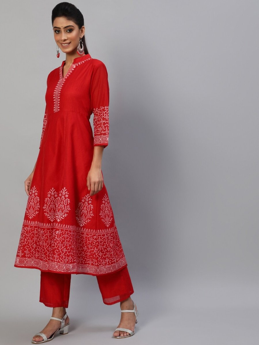 Aks Ethnic Embroidered Mandarin Collar Chanderi Silk Anarkali Kurta