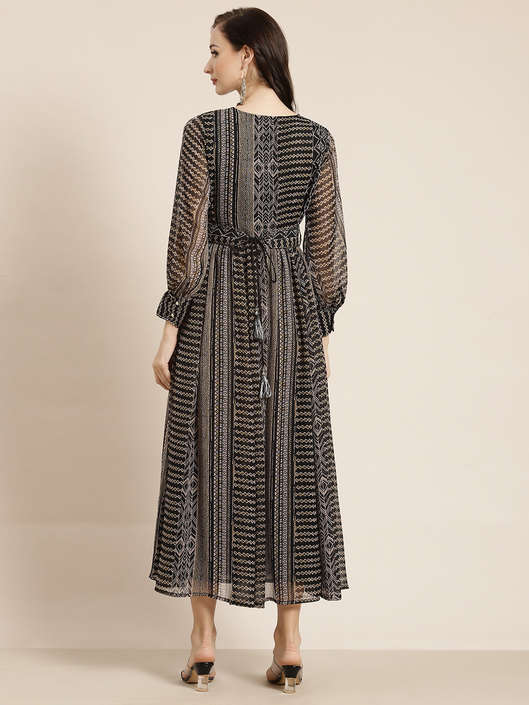 Juniper Womens Black Chiffon Printed Maxi Dress 