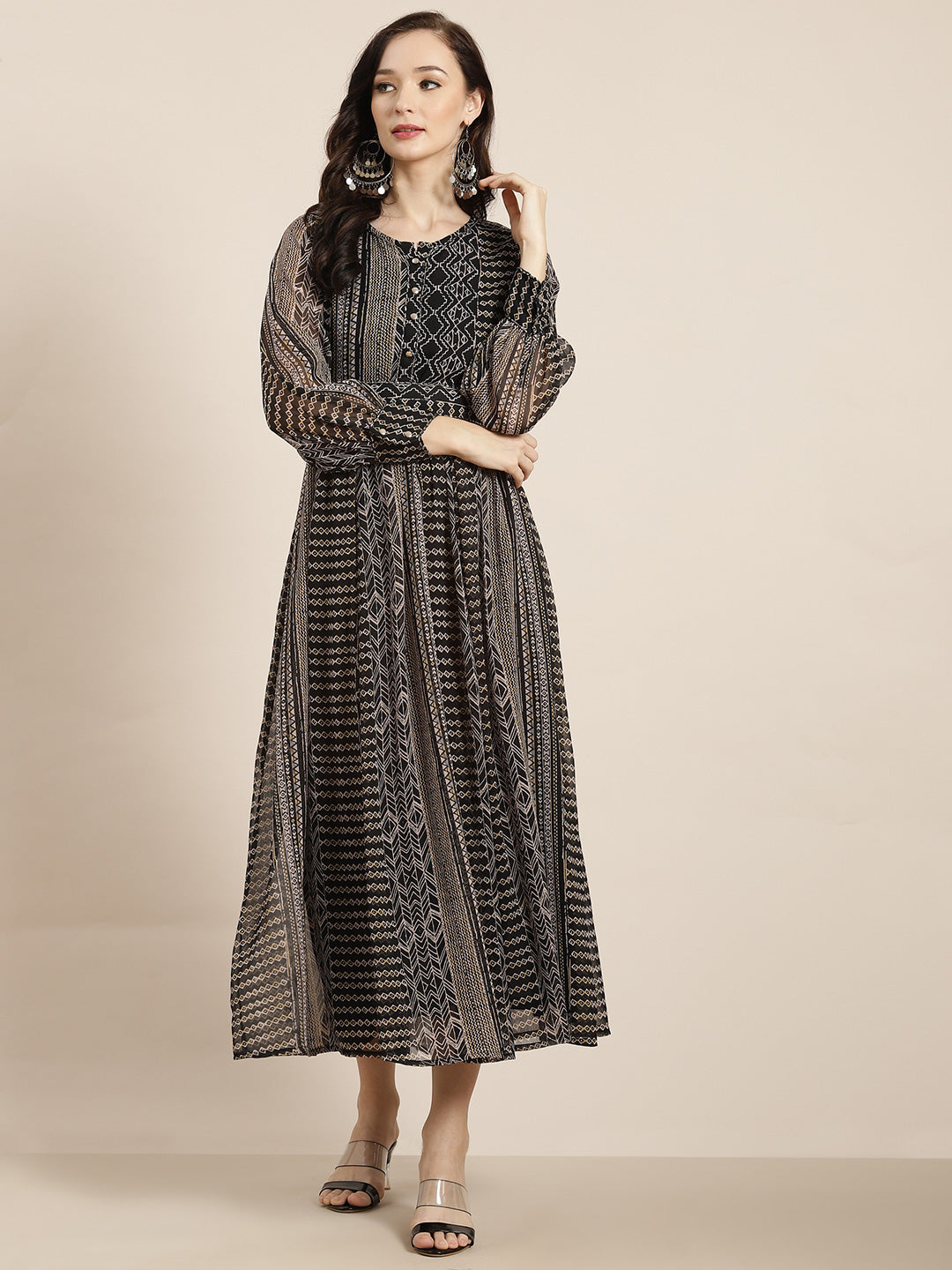 Juniper Womens Black Chiffon Printed Maxi Dress 