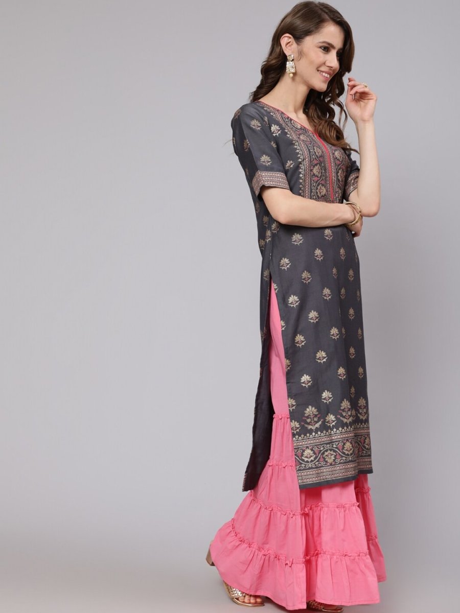 Aks Ethnic Motifs Printed Straight Silk Kurta