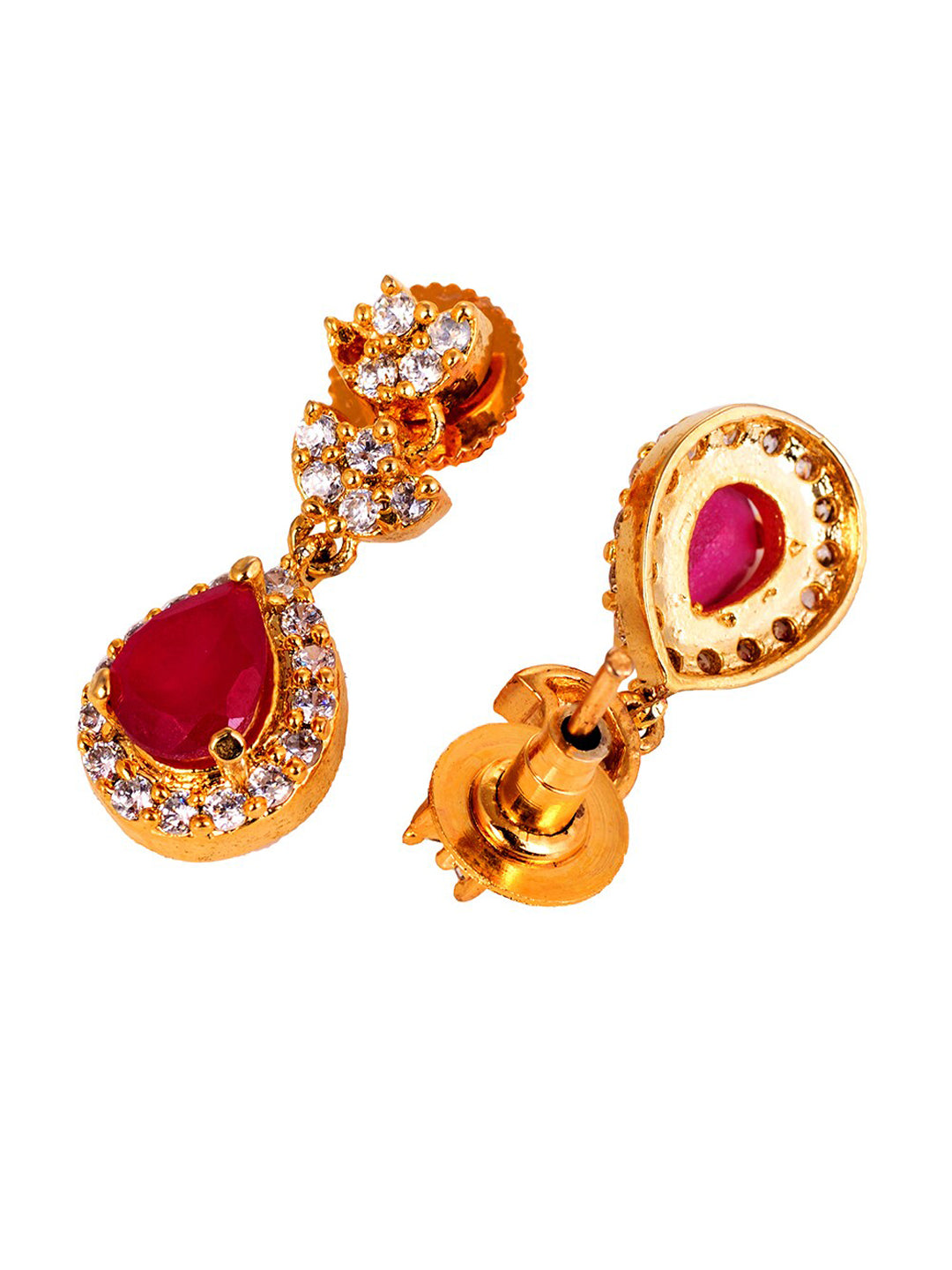 Saraf RS Jewellery Gold-Plated White & Red American Diamond Studded & Beaded Handcrafted Jewellery Set - Grab2buy