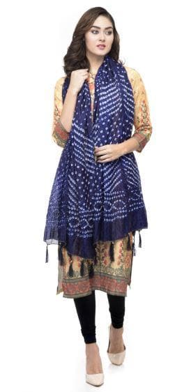 A R Silk Women's Silk Jaipuri Print Navy Blue Regular Dupatta | Grab2Buy