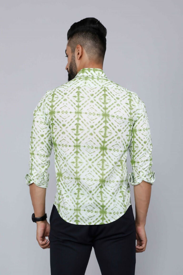 Miravan Men's Premium Green and White Slim Fit Tie Dye Cotton Shirt 