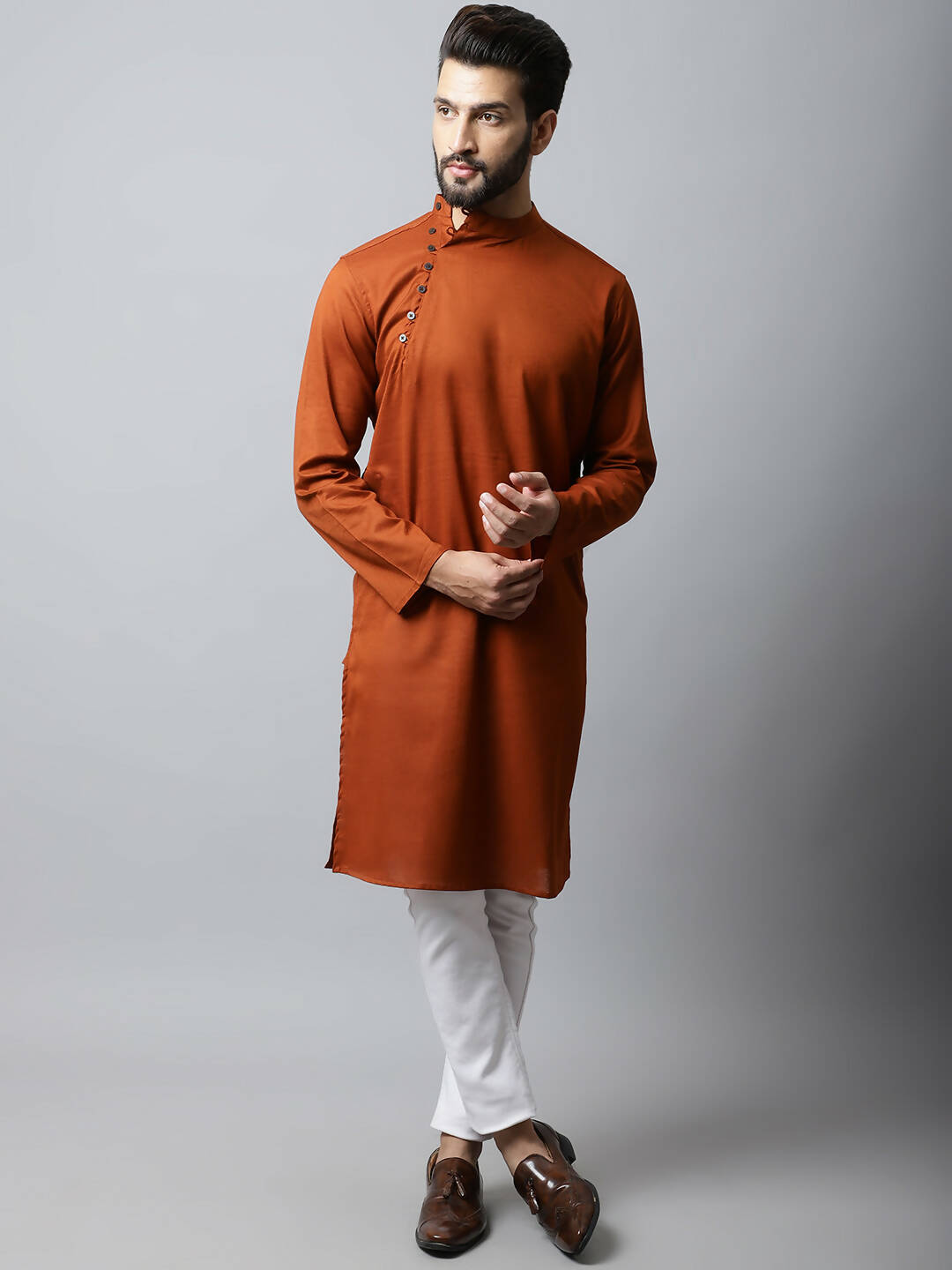Even Apparels Brown Color Pure Cotton Men's Kurta With Side Placket (SLD1137) 