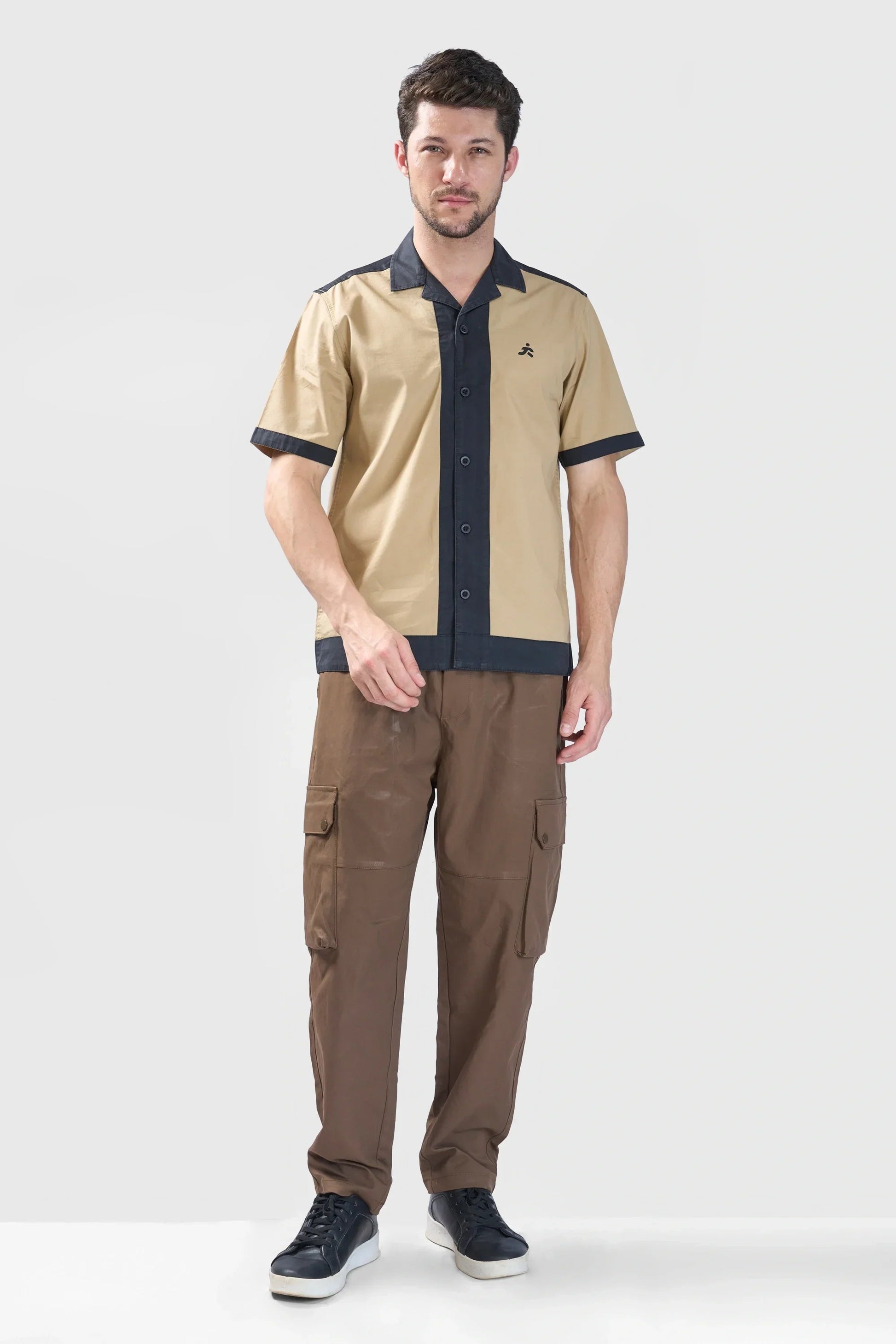 Xkind Beige & Black Backprinted Relaxed Fit Shirt  Grab2Buy Xkind Grab2Buy