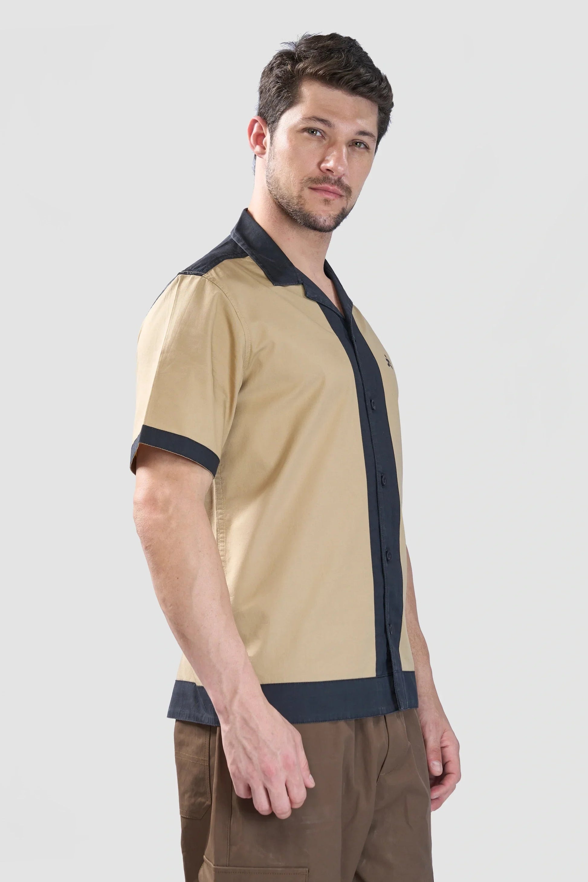 Xkind Beige & Black Backprinted Relaxed Fit Shirt  Grab2Buy Xkind Grab2Buy