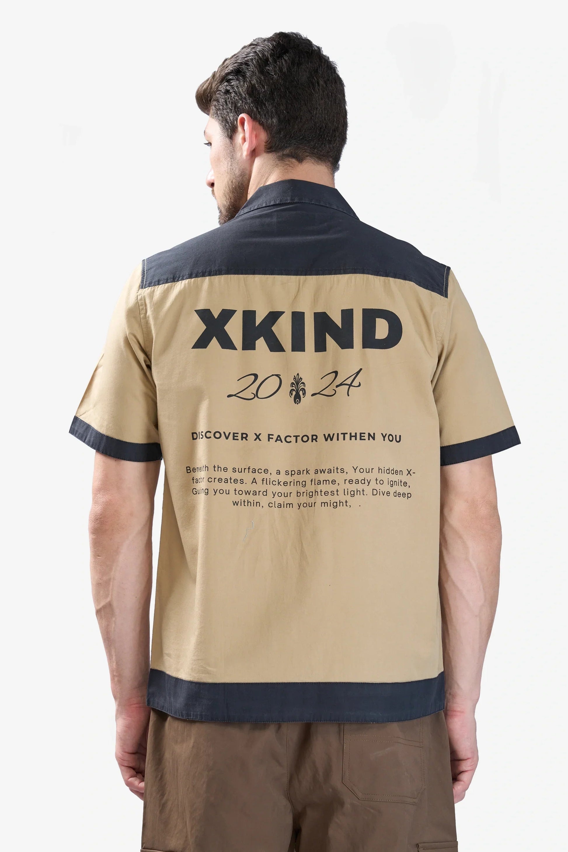 Xkind Beige & Black Backprinted Relaxed Fit Shirt  Grab2Buy Xkind Grab2Buy