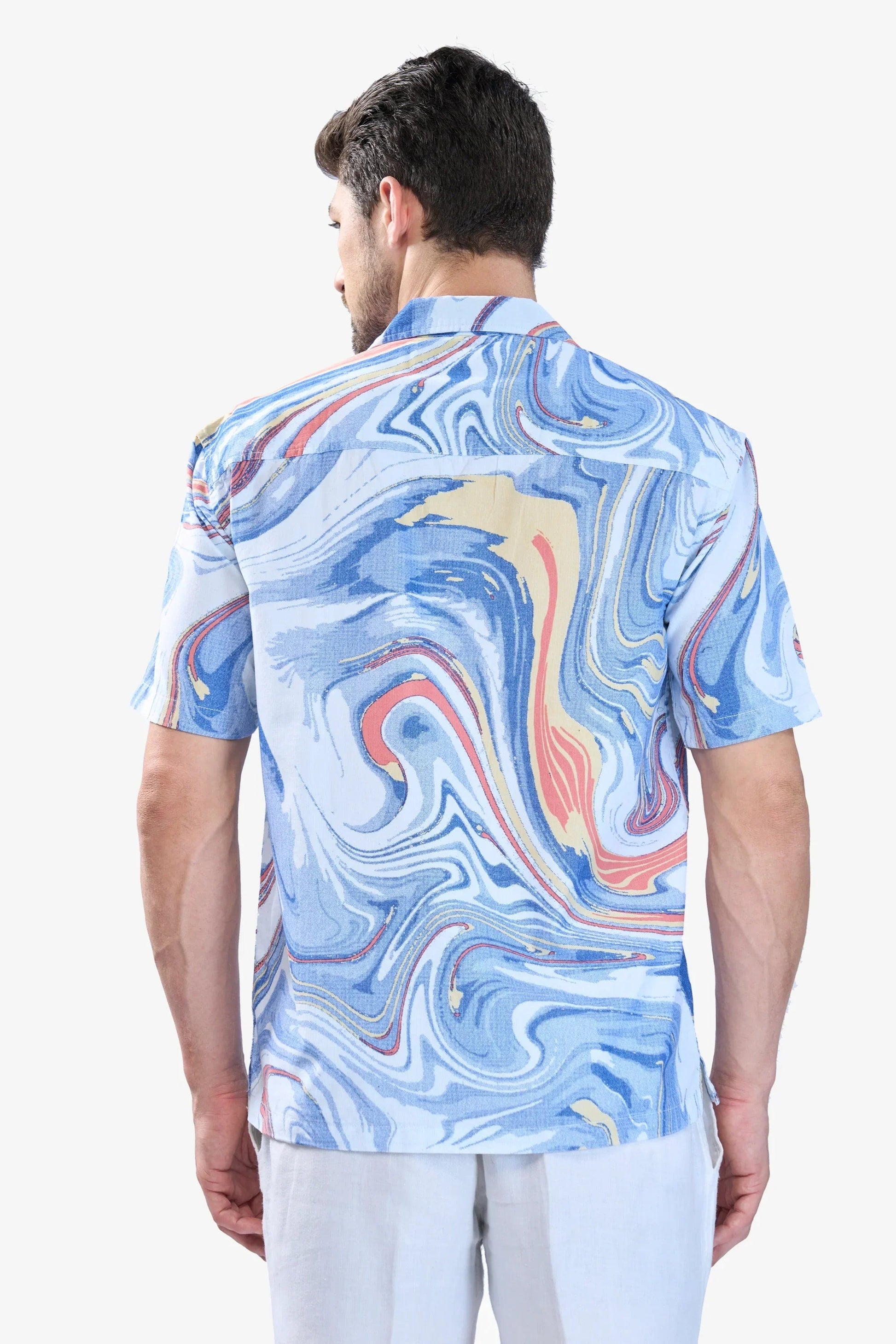 Xkind Blue Fine Cord Drop Shoulder Printed Relaxed Fit Shirt  Grab2Buy Xkind Grab2Buy