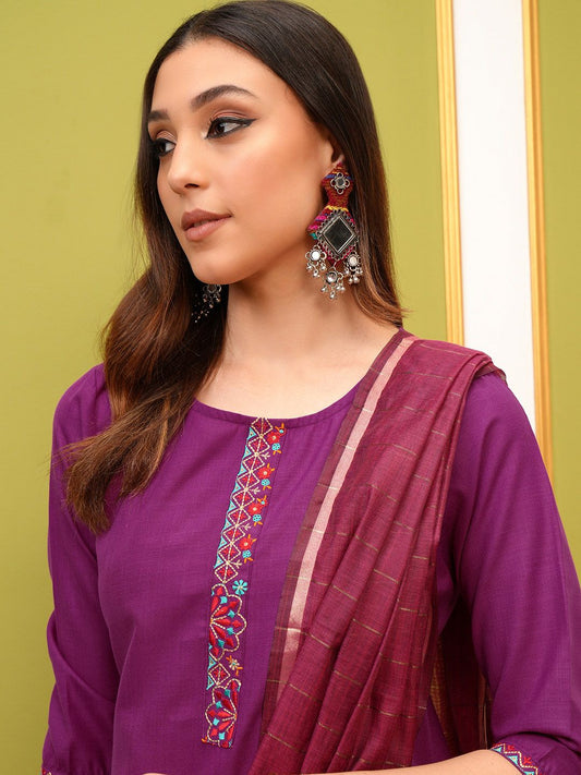 Vishudh Magenta Embroidered Kurta & Palazzos With Dupatta | Grab2Buy