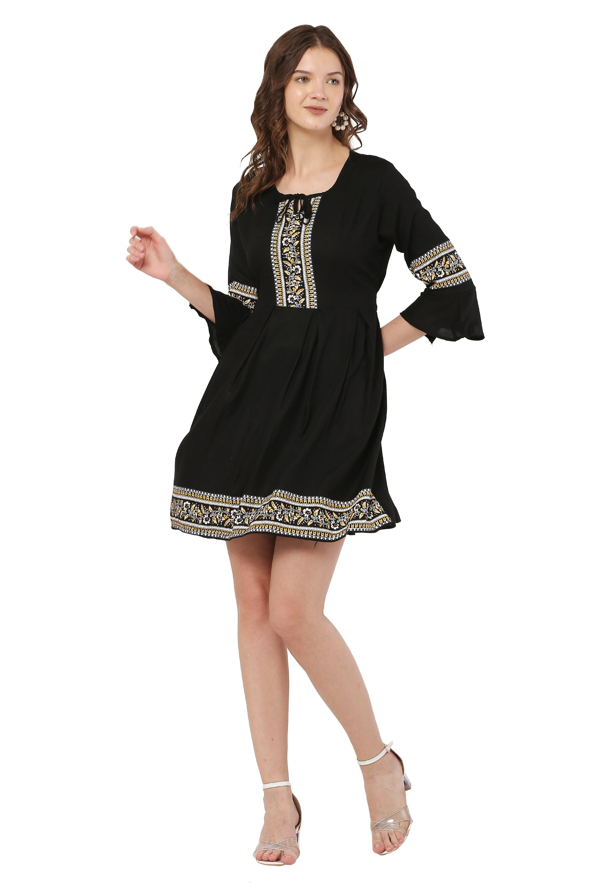 PAVONINE Black Color Rayon Fabric Printed Short Midi For Girls
