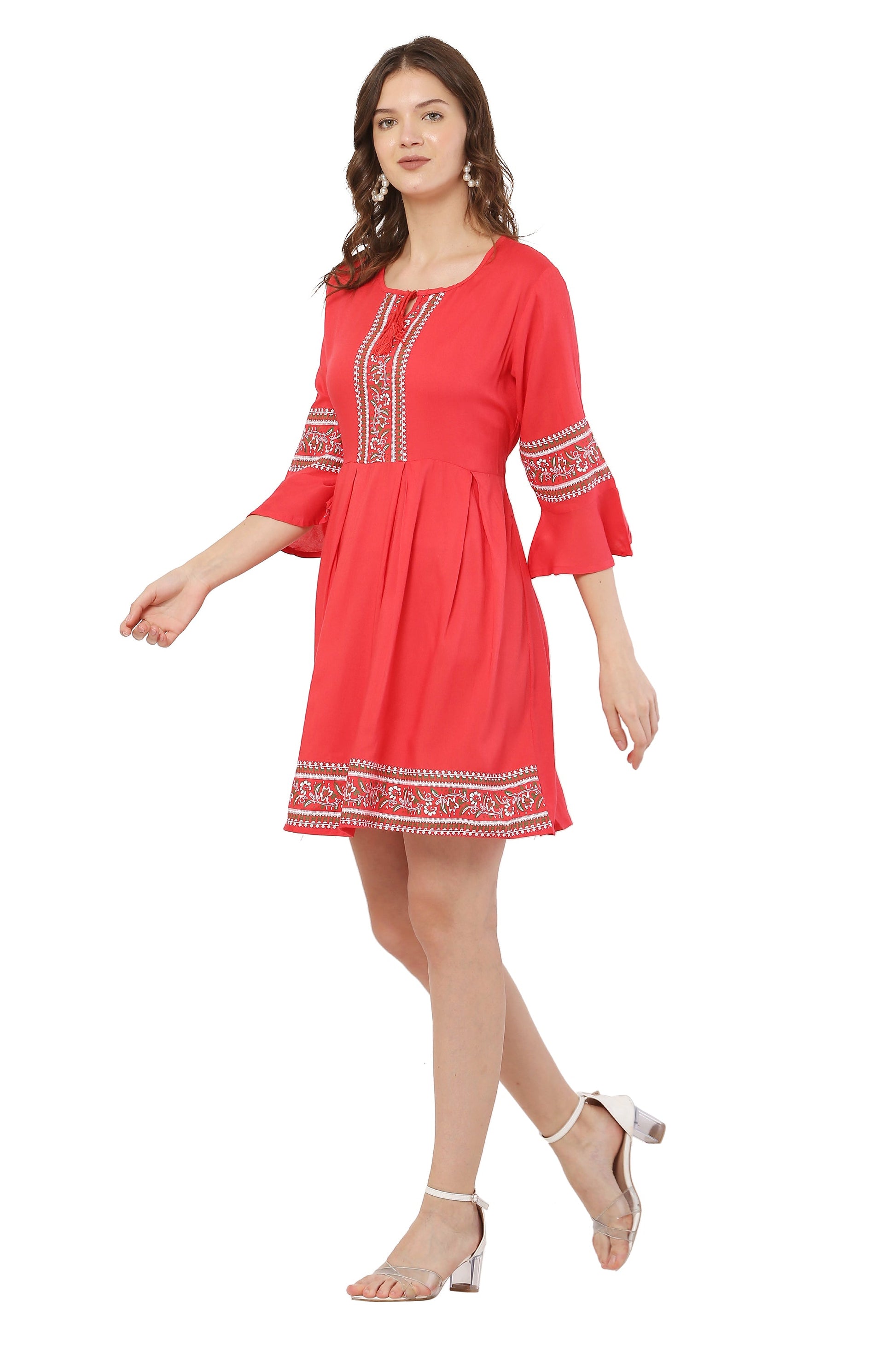 PAVONINE Gajri Color Rayon Fabric Printed Short Midi For Girls