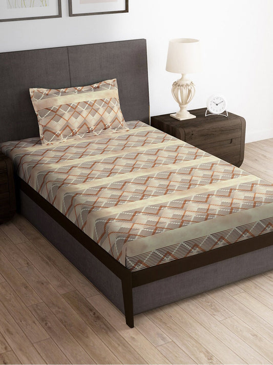 Story@home Brown & White Striped Microfiber 180 TC Bedsheet With Pillow Cover 