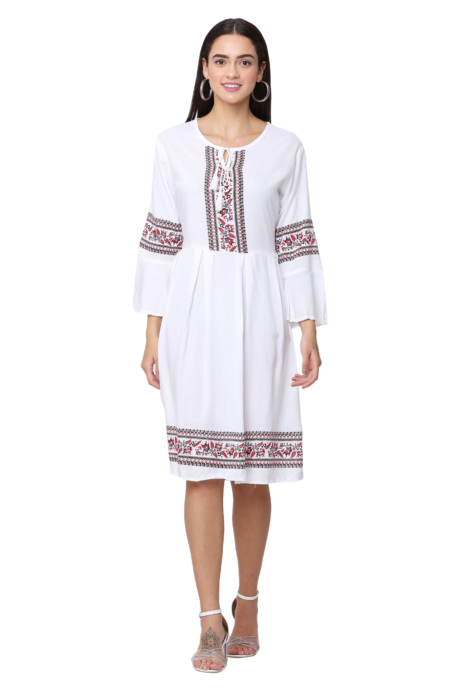 PAVONINE White Color Rayon Fabric Printed Short Midi For Girls