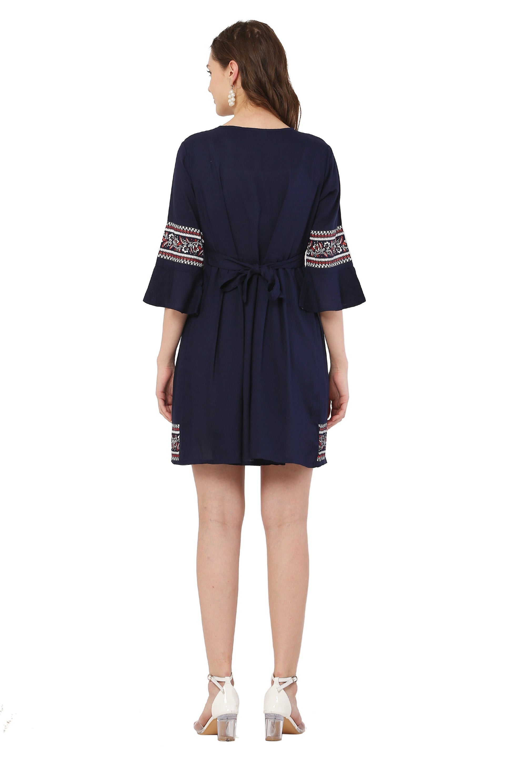 PAVONINE Navy Blue Color Rayon Fabric Printed Short Midi For Girls