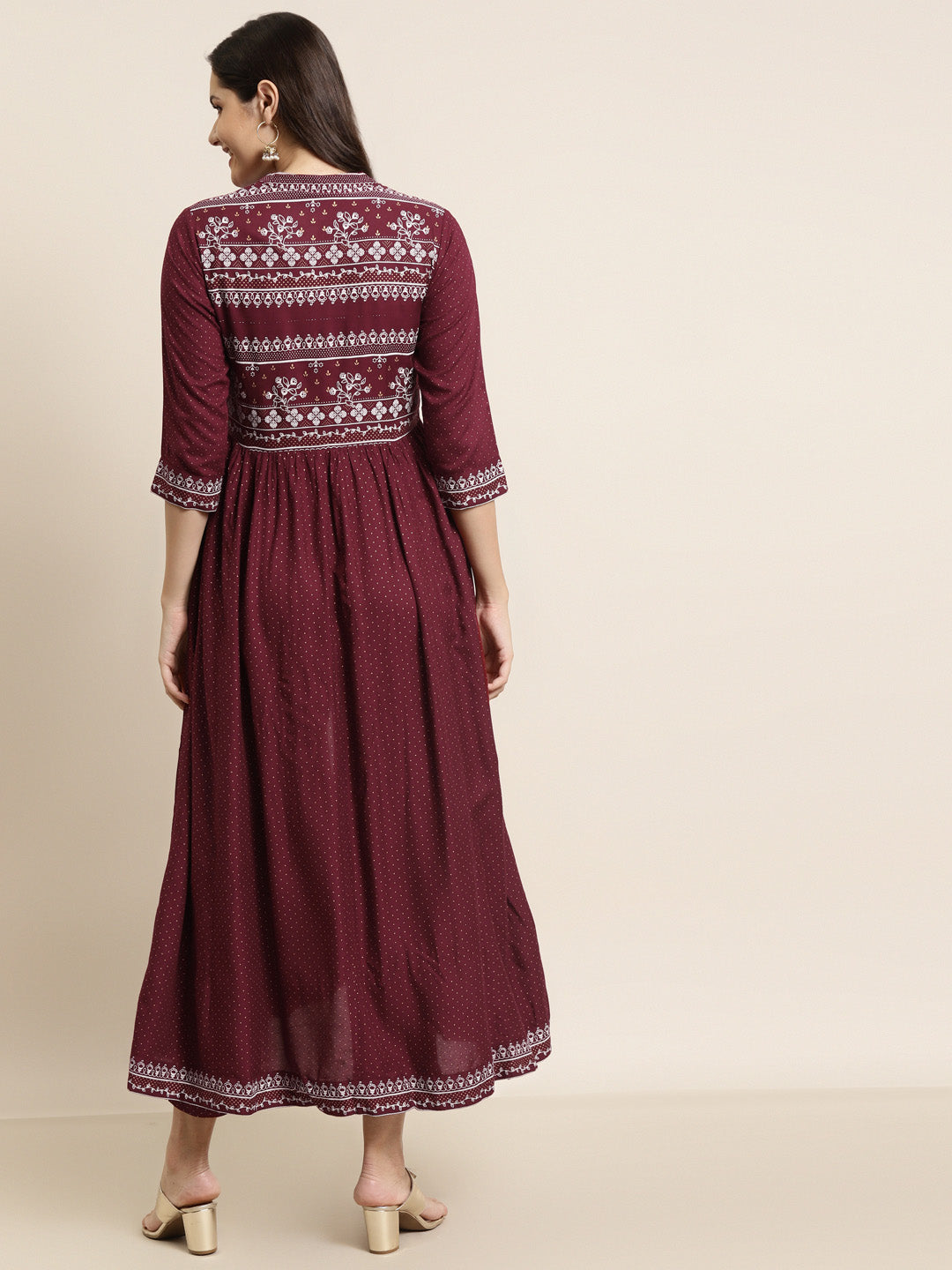 Juniper Women Maroon Rayon Printed Jacket Style Kurta Sets