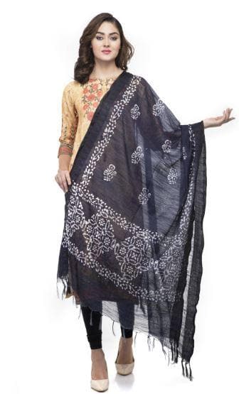A R Silk Women's Cotton Batik Print Navy Blue Regular Dupatta | Grab2Buy