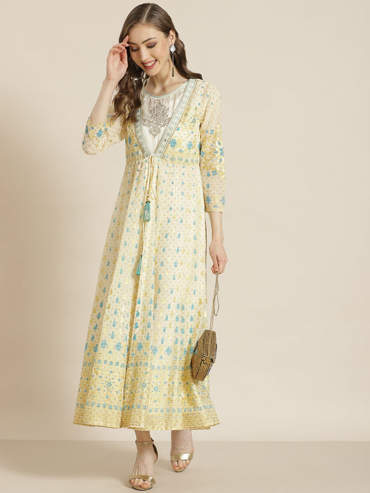 Juniper Women Ivory Georgette Printed Jacket Style Dress - Grab2buy