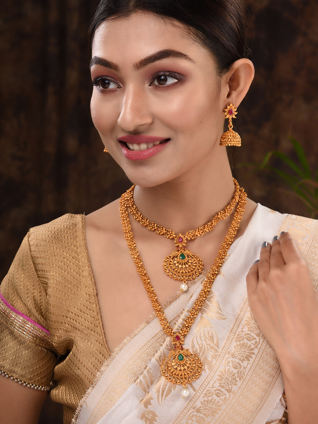 Saraf RS Jewellery Gold Plated South Indian Imitation Bridal Temple Jewellery Set - Grab2buy