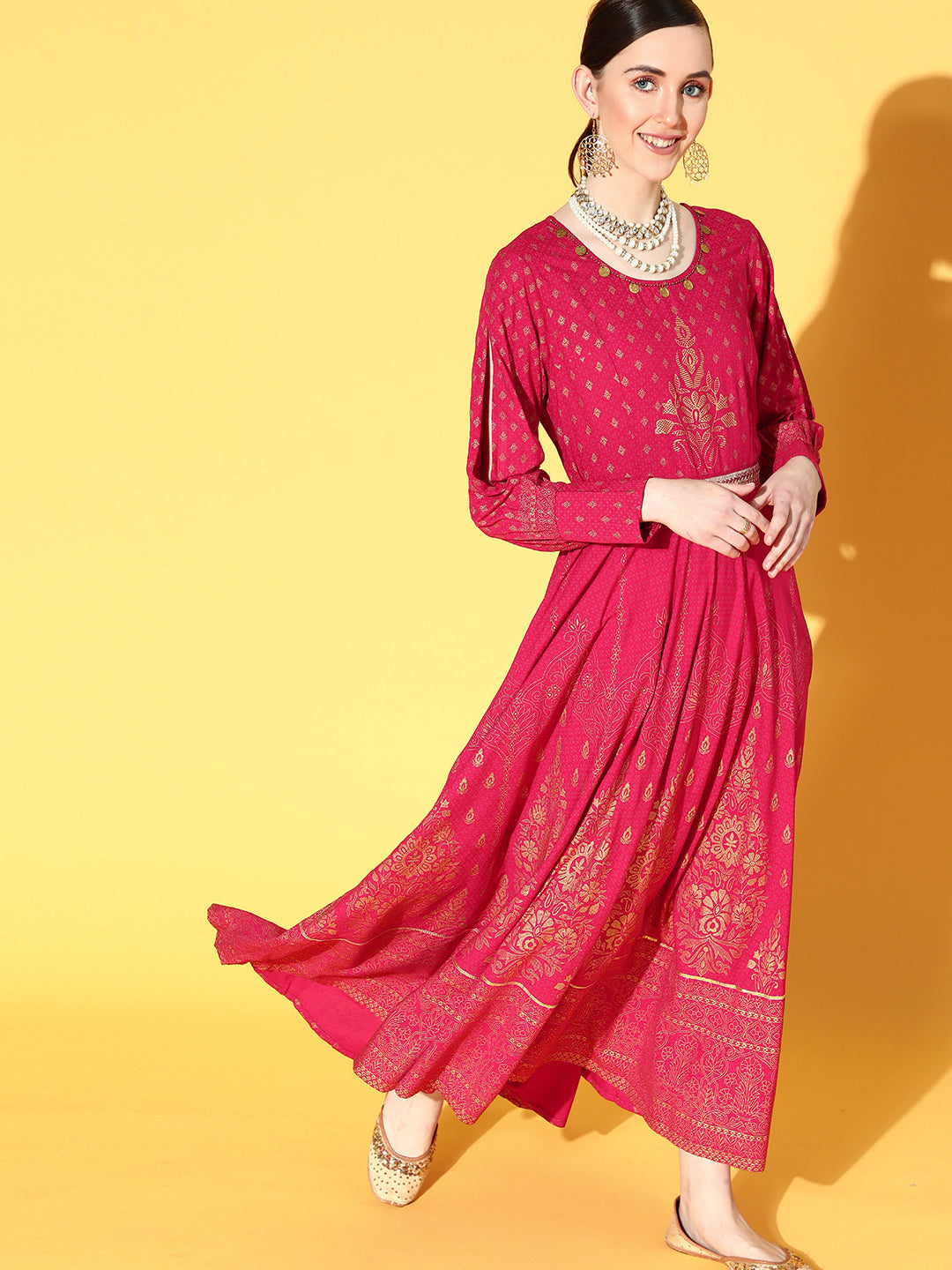 Juniper Women Fuchsia Rayon Printed Flared Dress