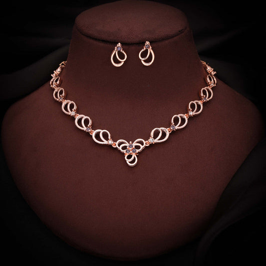 Tehzeeb Creationss Gold-Polished Choker Lavender Stone Necklace With Stud Earrings