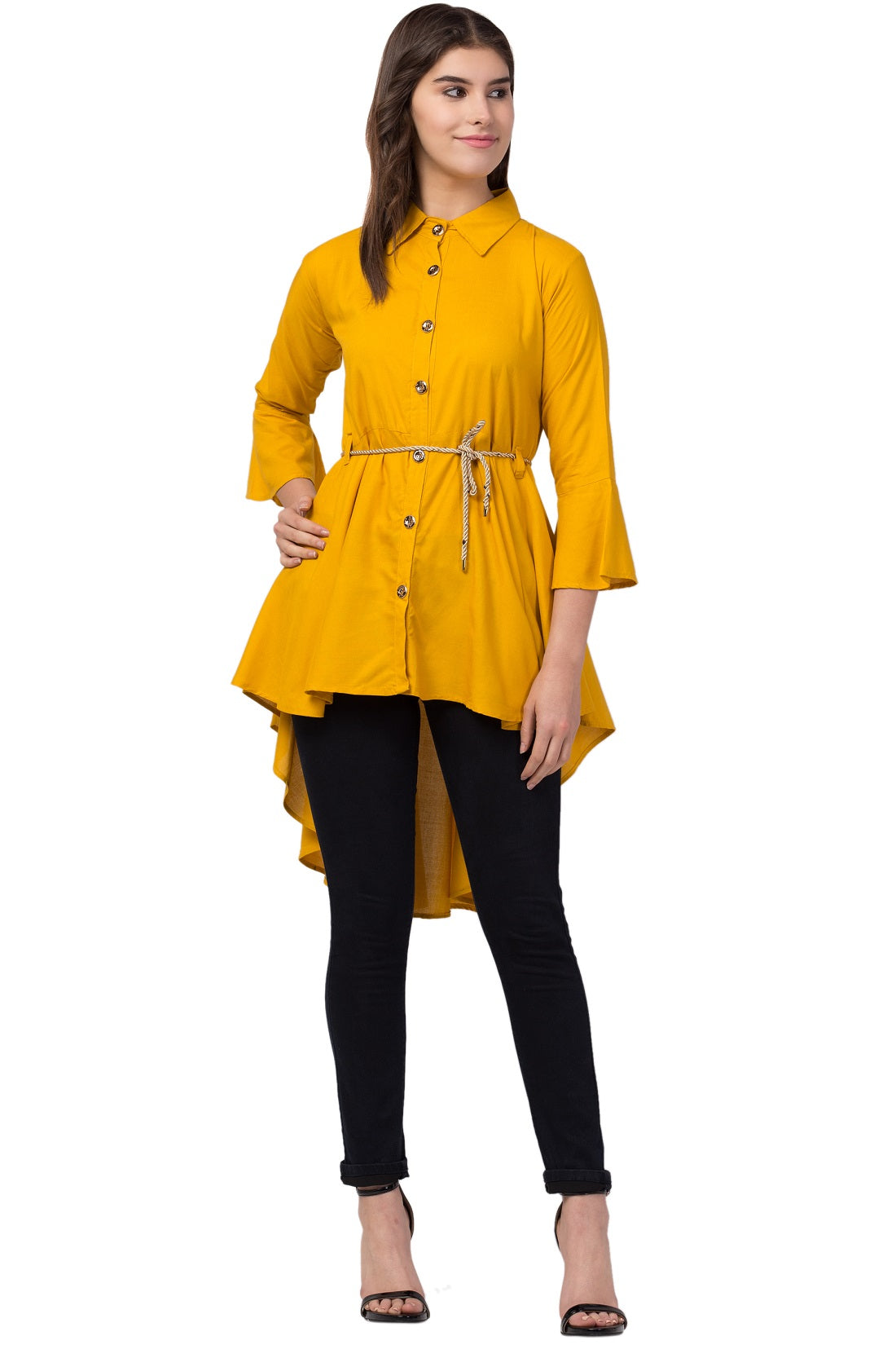PAVONINE Mustard Color High-Low Midi For Girls