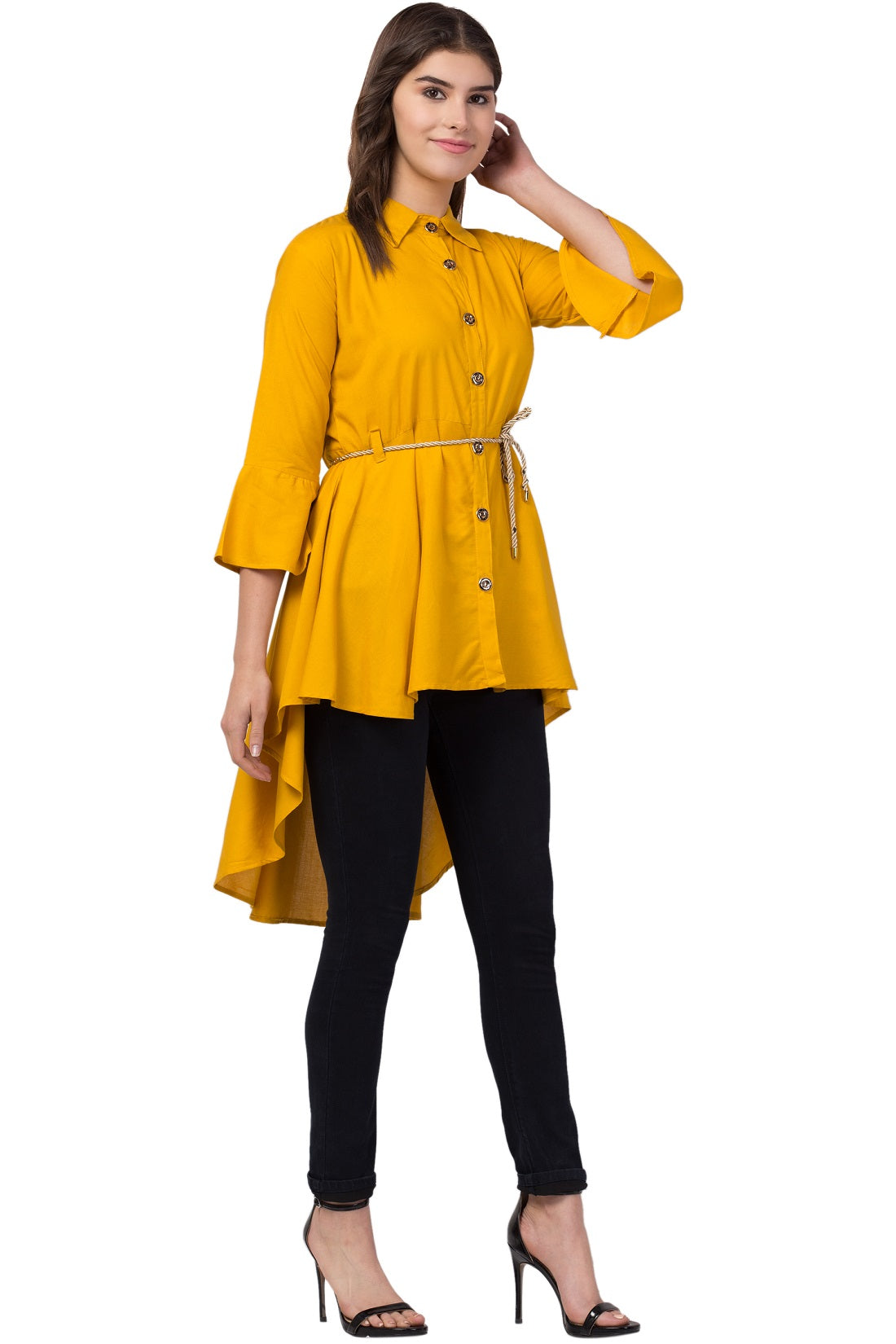 PAVONINE Mustard Color High-Low Midi For Girls