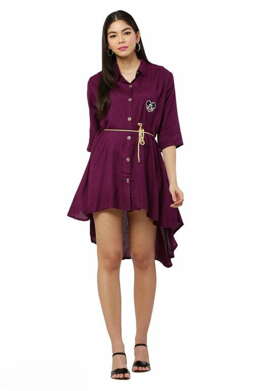 PAVONINE Purple Color High-Low Midi For Girls