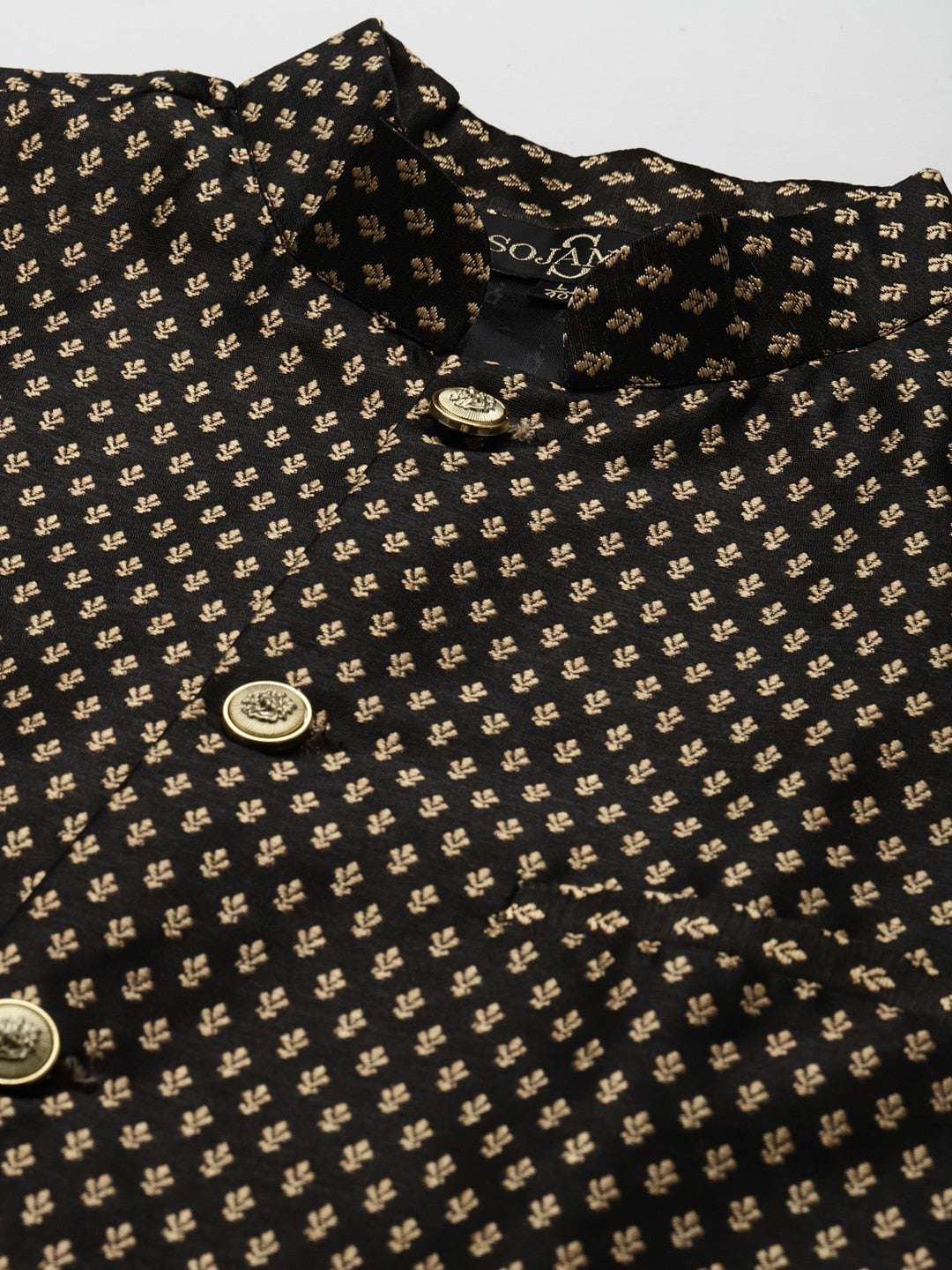 Sojanya Men Black Solid Kurta with Churidar & Nehru Jacket 