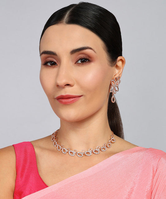 Tehzeeb Creationss Rose Gold-Polished Necklace With Stud