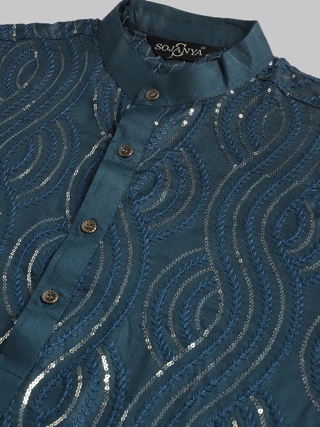 Sojanya Ethnic Motifs Embroidered Sequinned Pure Cotton Kurta with Churidar 