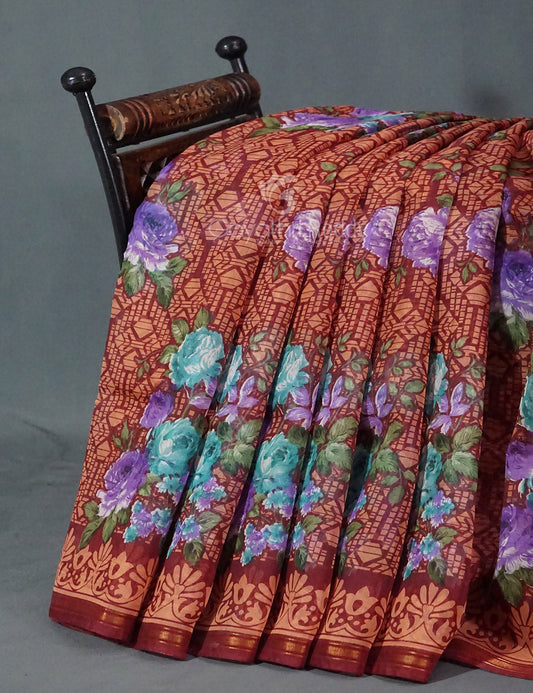 Shades of Maroon Colour Floral Design Semi Chanderi Grab2Buy By Gayathri Reddy Designer Studio 