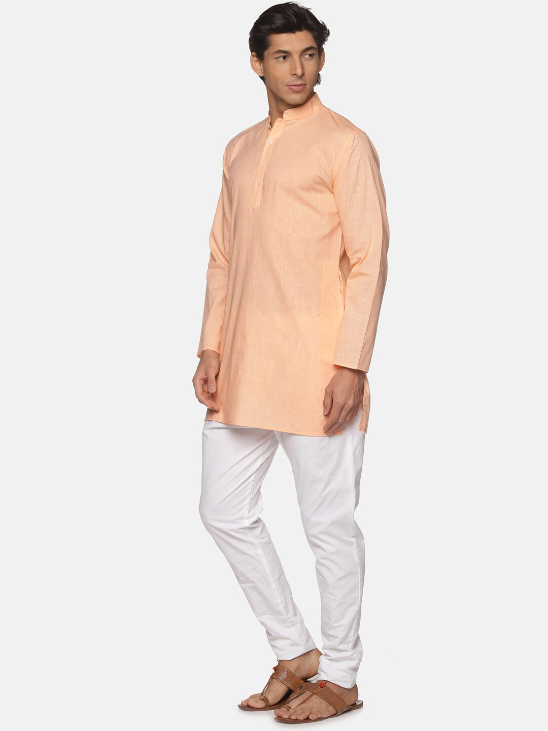 Sethukrishna Men Orange Pure Cotton Kurta with Pyjamas