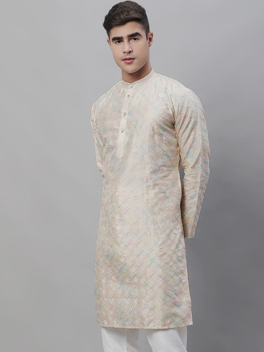 Sojanya Band Collar Embroidered Cotton Silk Kurta 