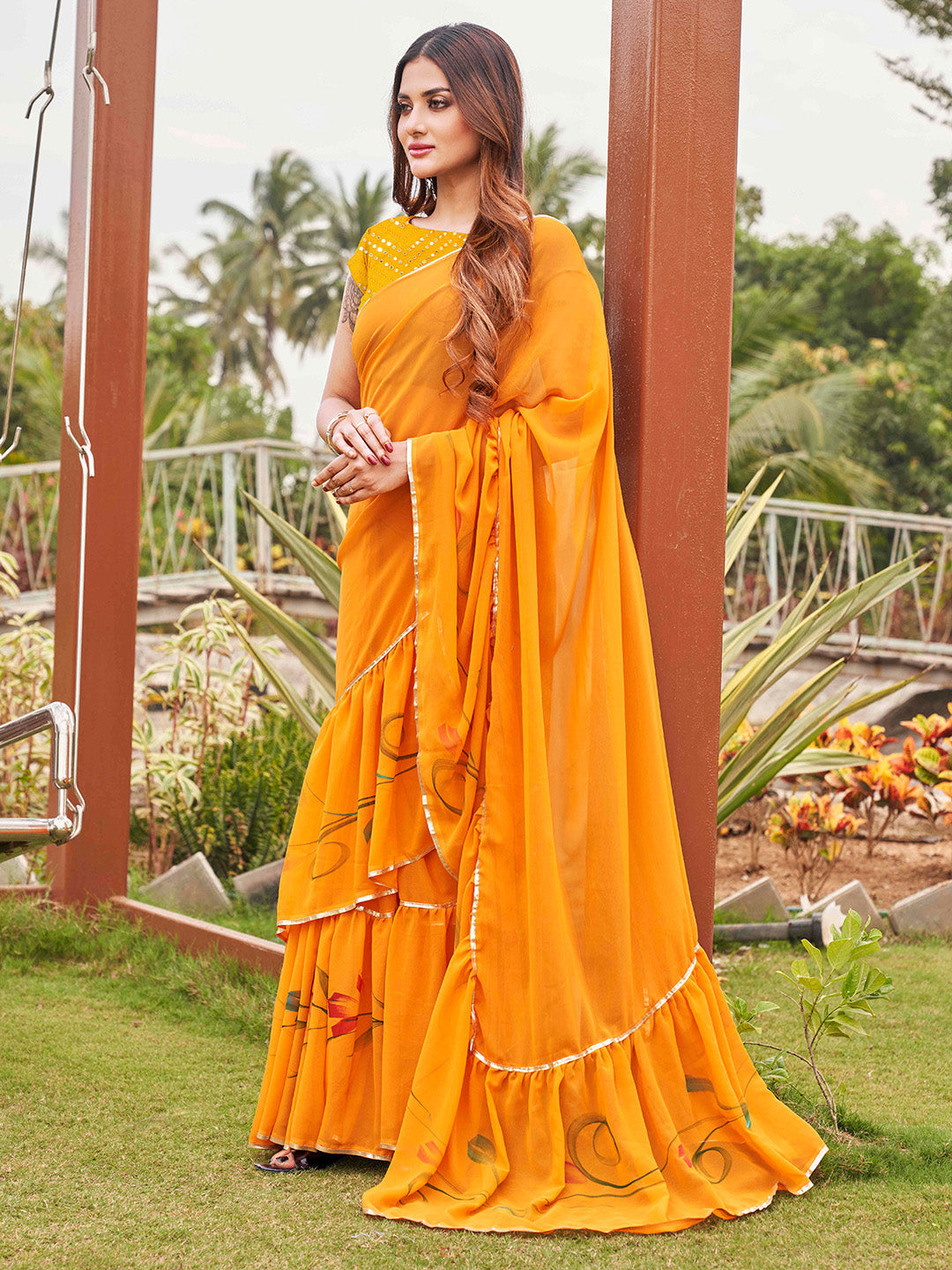 Tikhi Imli Mustard Yellow Gotta Patti Ruffles Grab2Buy 