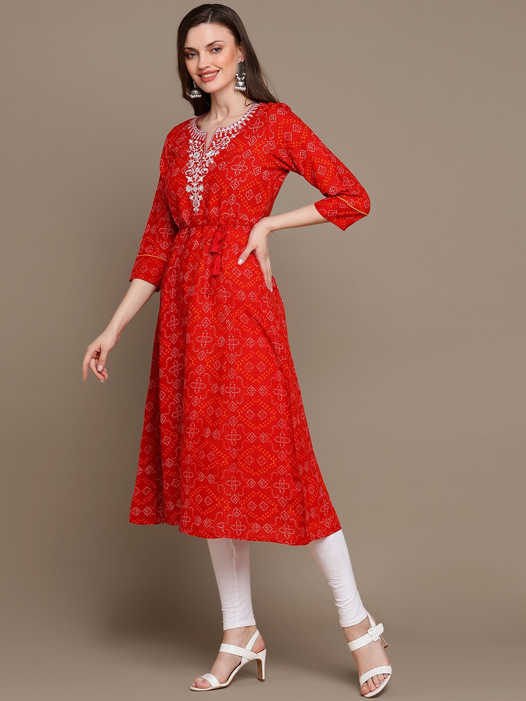 HERE&NOW Embroidered & Bandhani Printed Thread Work Anarkali Kurta