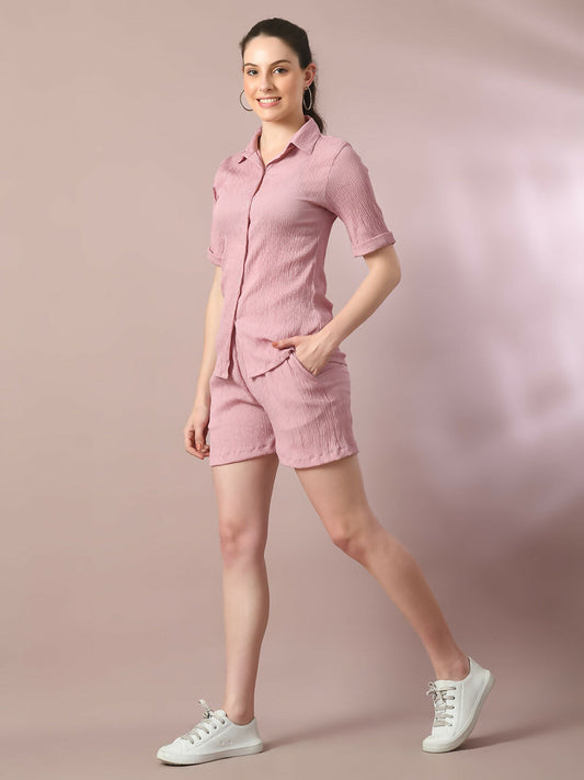 Myshka Women's Pink Solid Regular Fit Shirt