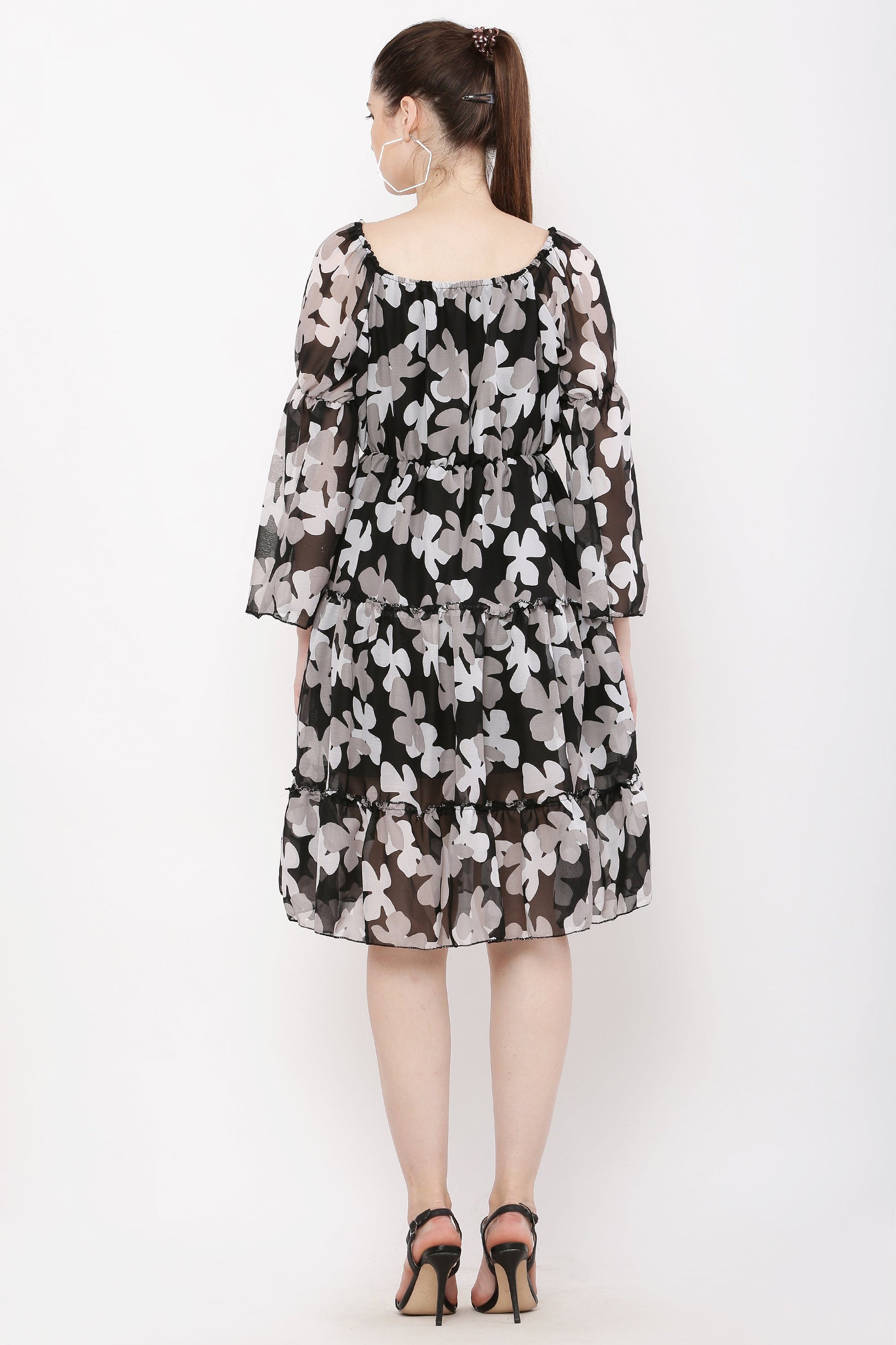PAVONINE Black Color Flower Notch Midi For Girls