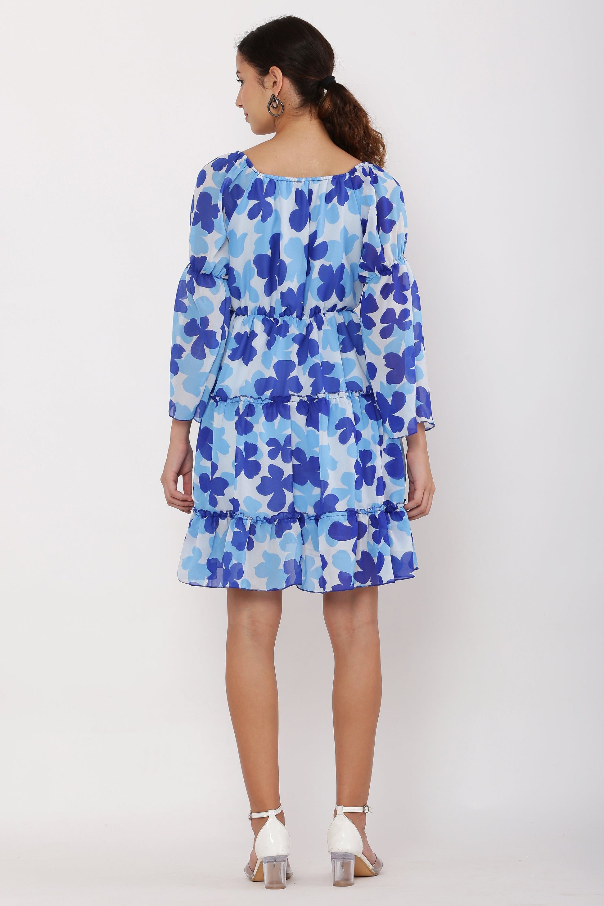 PAVONINE Blue Color Flower Notch Midi For Girls
