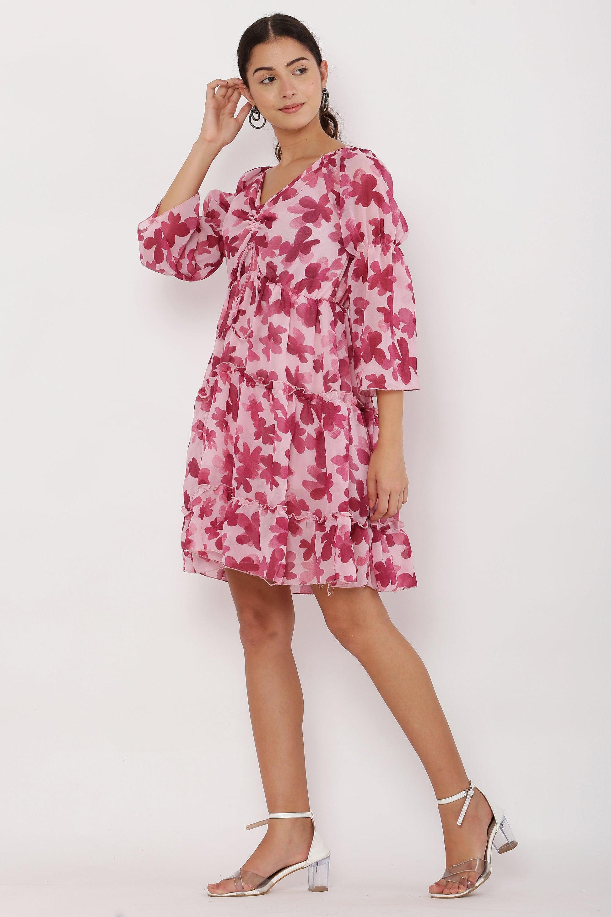 PAVONINE Maroon Color Flower Notch Midi For Girls