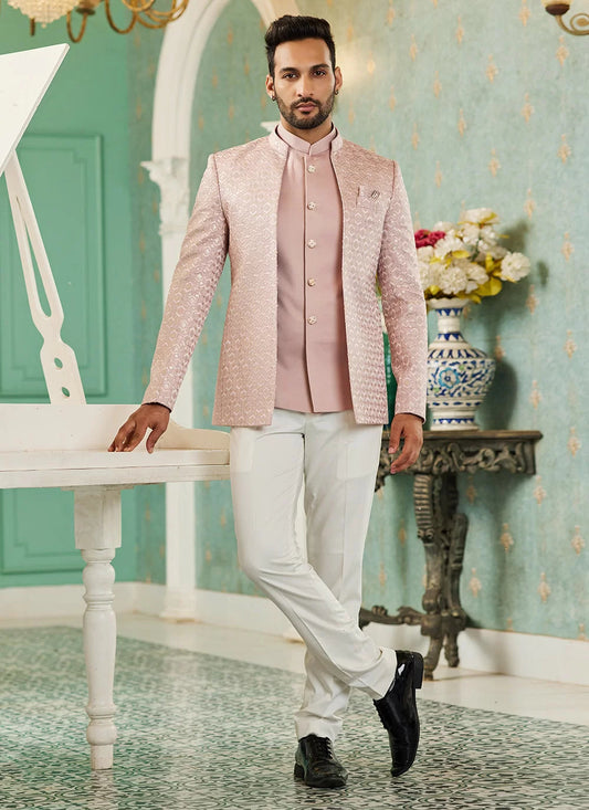 Raivat Ethnic Art Silk Embroidery and Thread Work Jodhpuri in Onion Pink Colour