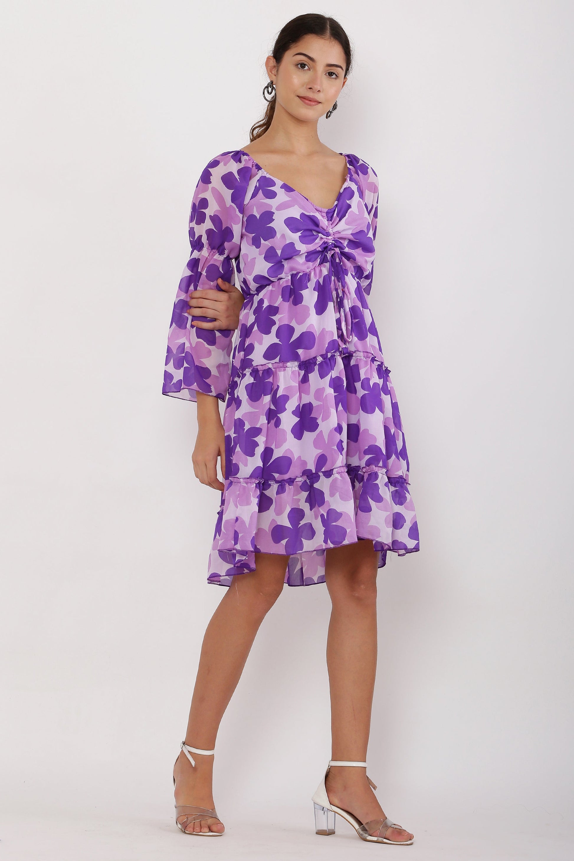 PAVONINE Purple Color Flower Notch Midi For Girls