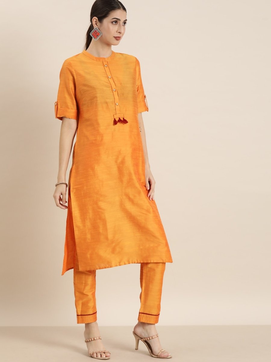 All About You Women Orange Regular Kurta with Trousers & With Dupatta