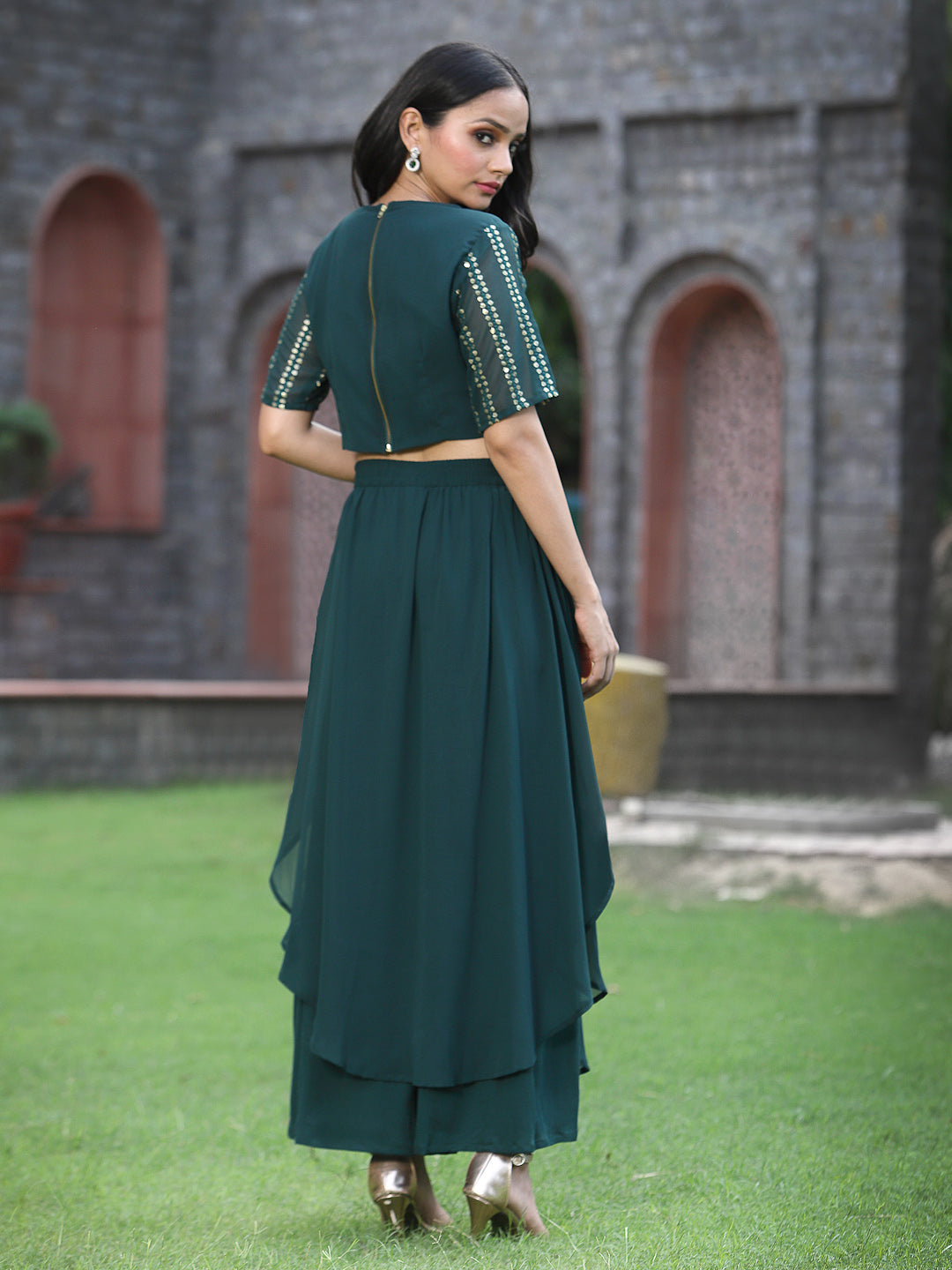 Juniper Womens Emeraldgreen Georgette Clothing Sets