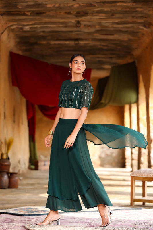 Juniper Women's Green Georgette Solid Fitted Clothing Set | Grab2Buy
