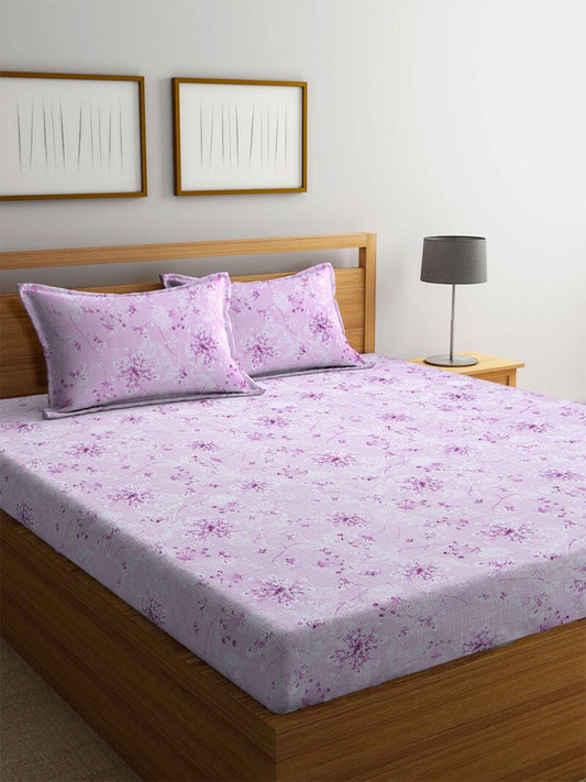 BOMBAY DYEING Pink Floral Cotton 120 TC King Bedsheet with 2 Pillow Covers | Grab2Buy