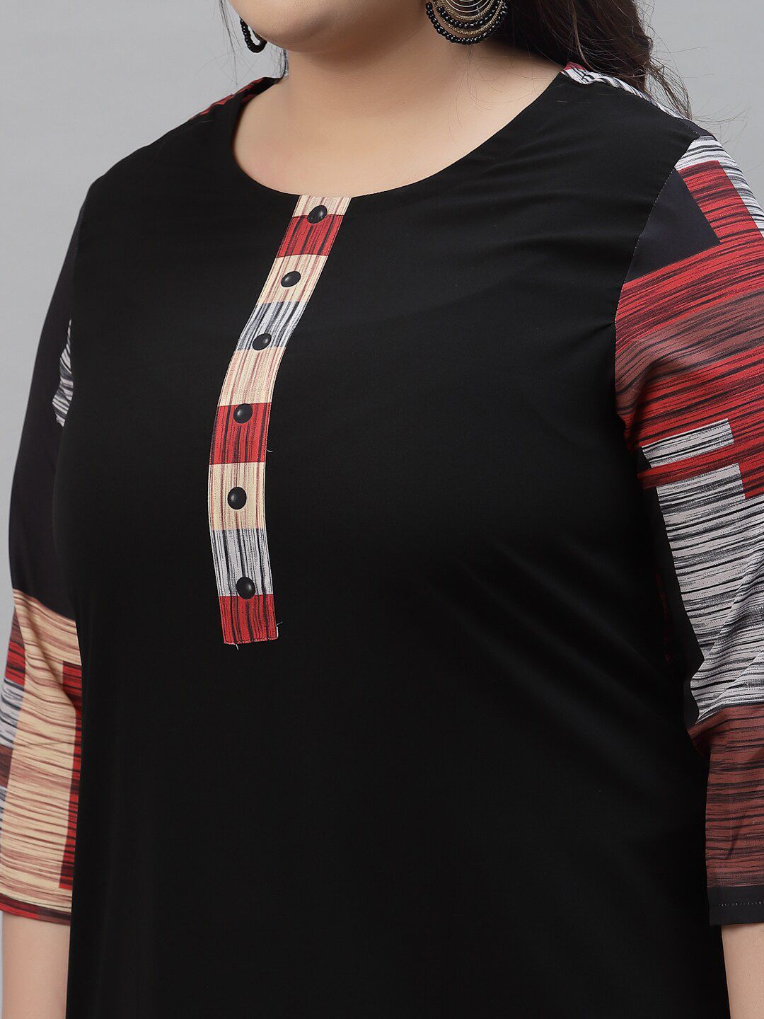 Sztori Black & Red Ethnic Motifs Printed Crepe A-Line Kurta