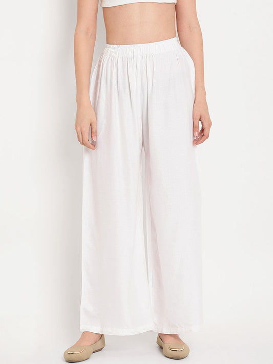 TAG 7 Women White Solid Straight Palazzos